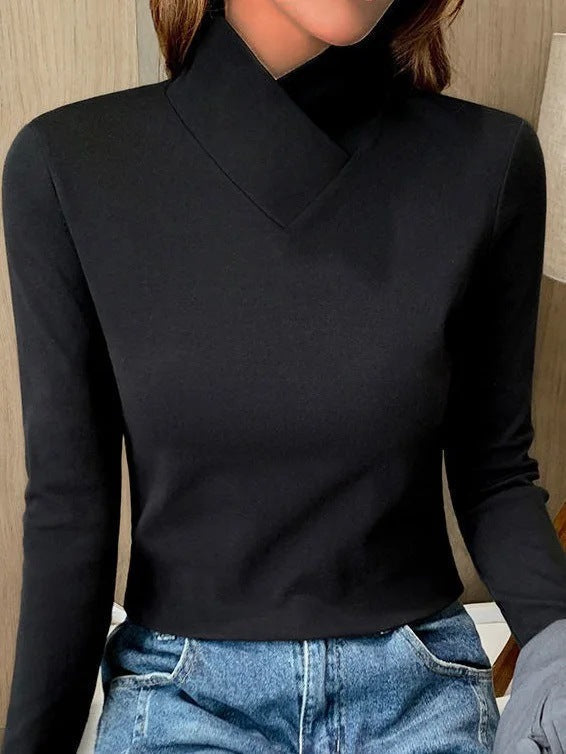 Krohn-e | Bluse mit Asymmetrischem Kragen Langarm-design Elegant und Modern