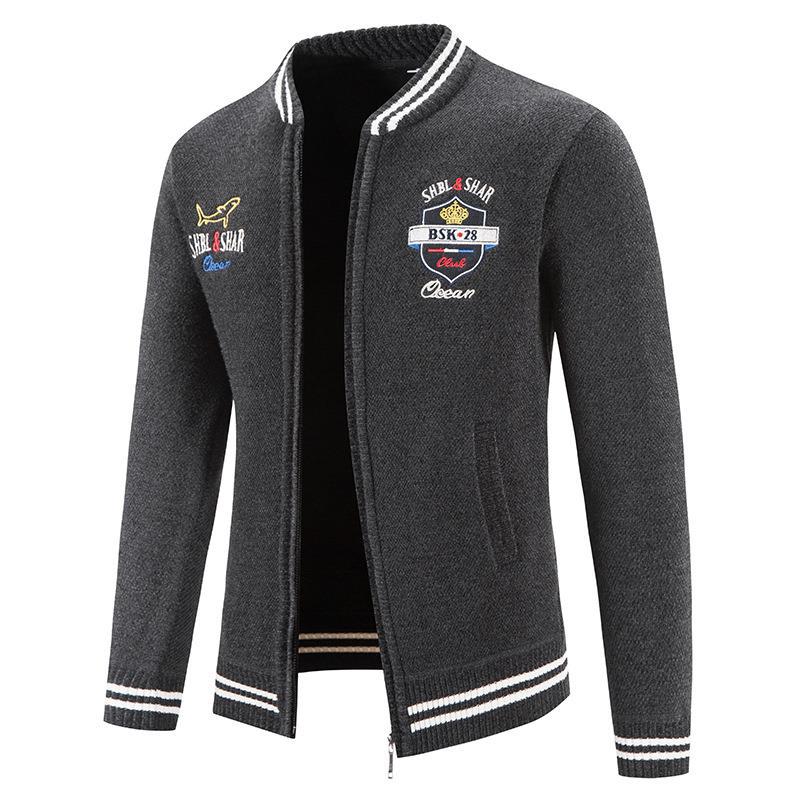 Herren sportliche Strickjacke mit Stehkragen und abwechslungsreicher Stickerei Krohn-e