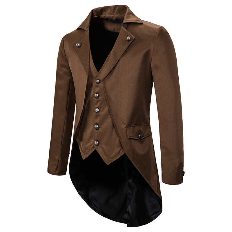 Herren eleganter Steampunk-Sakko mit asymmetrischem Schnitt und edlen Details Krohn-e