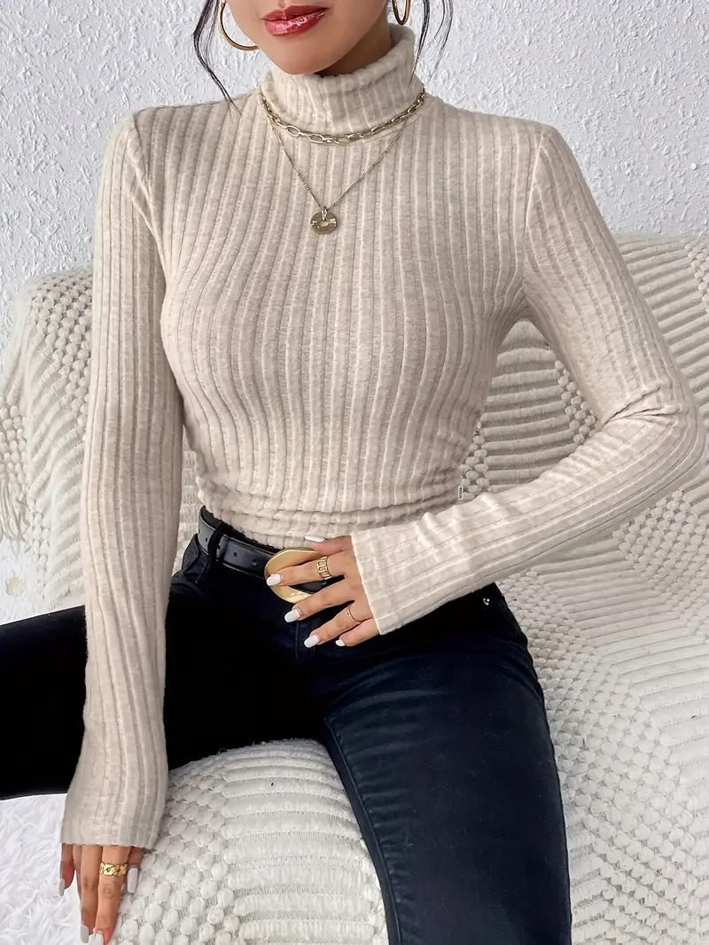 Damen Langarm Rollkragenpullover aus feinem Rippstrick Krohn-e