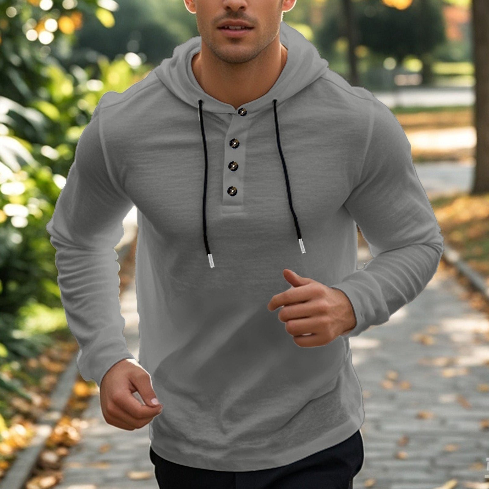 Herren sportlicher Hoodie mit Knopfleiste und funktionalen Taschen Krohn-e