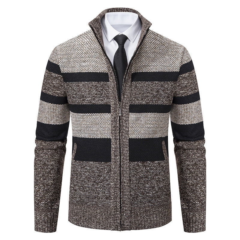 Herren modischer Strickjacke mit hohem Kragen und gestreiftem Design Krohn-e