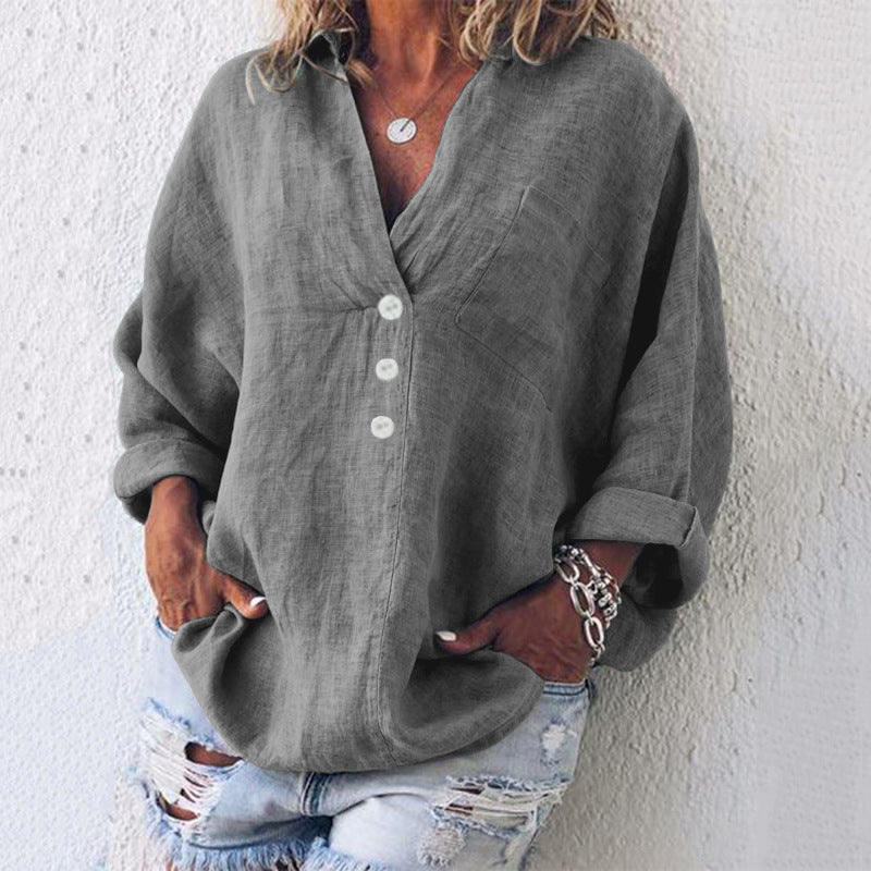 Cleo | Damen Bluse Oversize V-Ausschnitt Langarm Casual