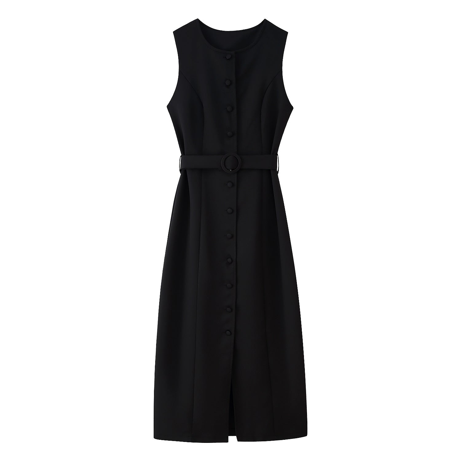 Damen ärmelloses Wickelkleid mit Knopfverschluss und Taillengürtel Krohn-e