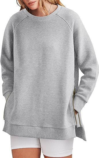 Damen lässiger Sweatshirt mit Seitentaschen und Reißverschluss Krohn-e