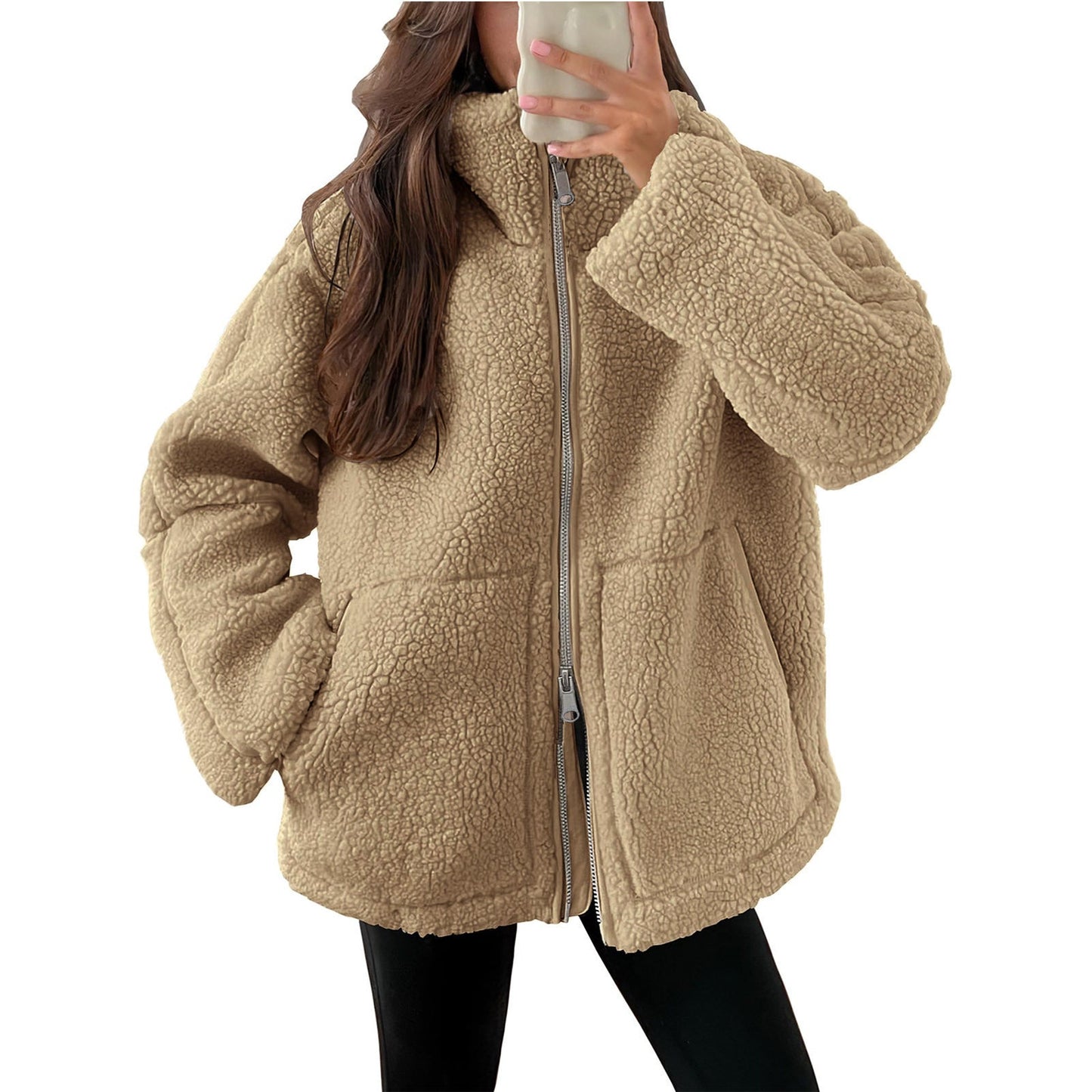 Damen Kuschelige Teddy-Jacke mit Reißverschluss Krohn-e