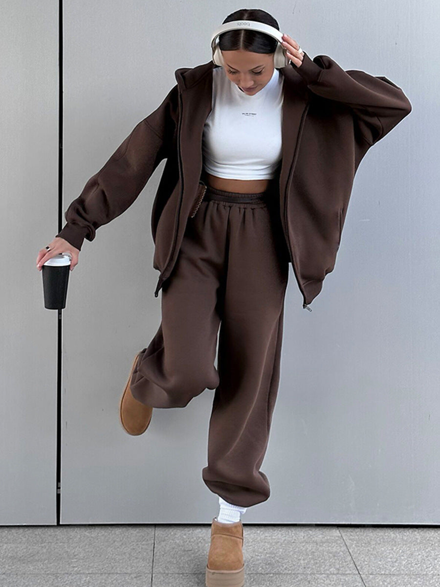 Fudus Damen Fleecejacke mit Kapuze und Sweatshirt-Details