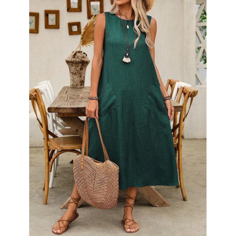 Einfarbiges, ärmelloses Rundhalskleid von Fudus