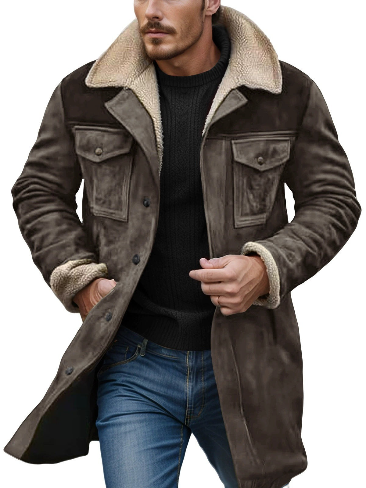 Herren Lammfelljacke im lässigen Utility-Stil mit großzügigen Taschen Krohn-e