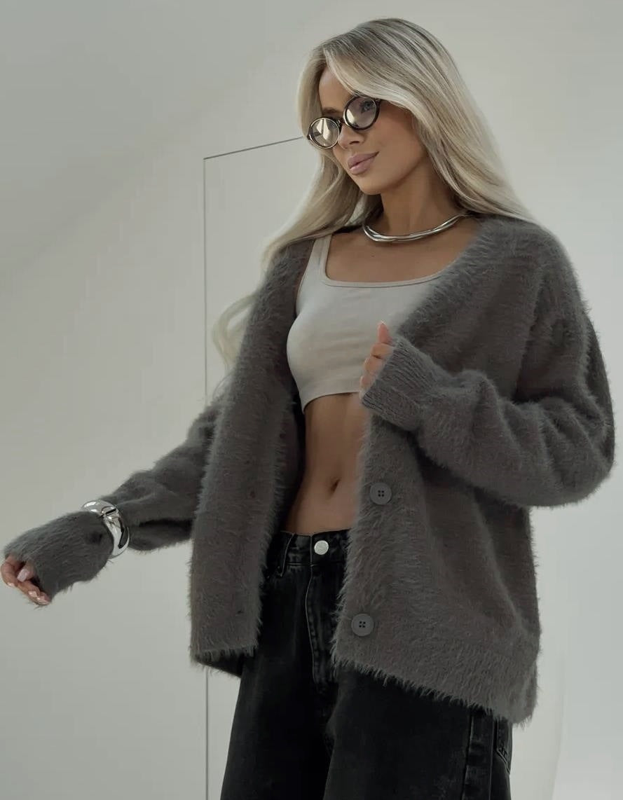 Damen Kuscheliger Strickjacke mit modernen Knopfdetails und lässigem Schnitt Krohn-e