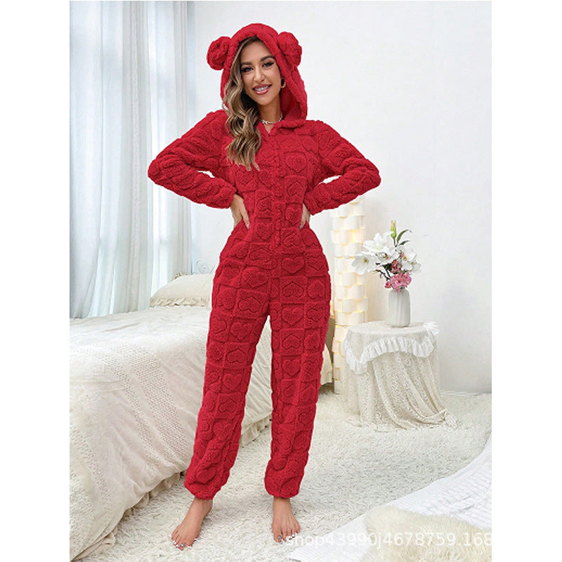 Damen Gemütlicher Fleece-Overall mit Kapuze Krohn-e