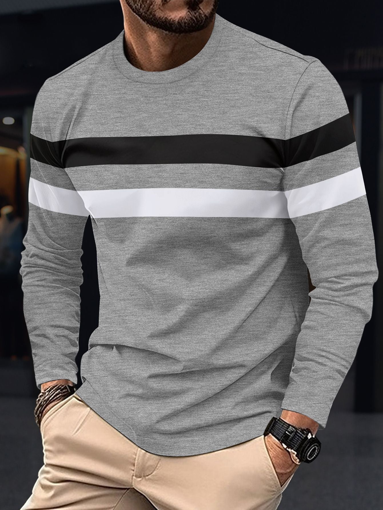 Herren modisches Langarmshirt mit sportlichen Streifen Krohn-e