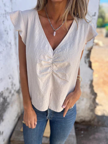 Baumwoll-Leinen Hemd mit V-Ausschnitt: bequem und gefaltet von Fudus