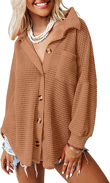 Damen lässige Waffle-Hemdenjacke mit Knopfverschluss Krohn-e