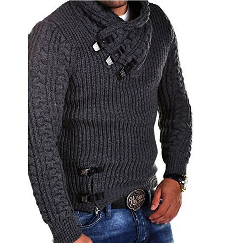 Herren modischer Strickpullover mit hohem Kragen und stilvollen Riegeln Krohn-e
