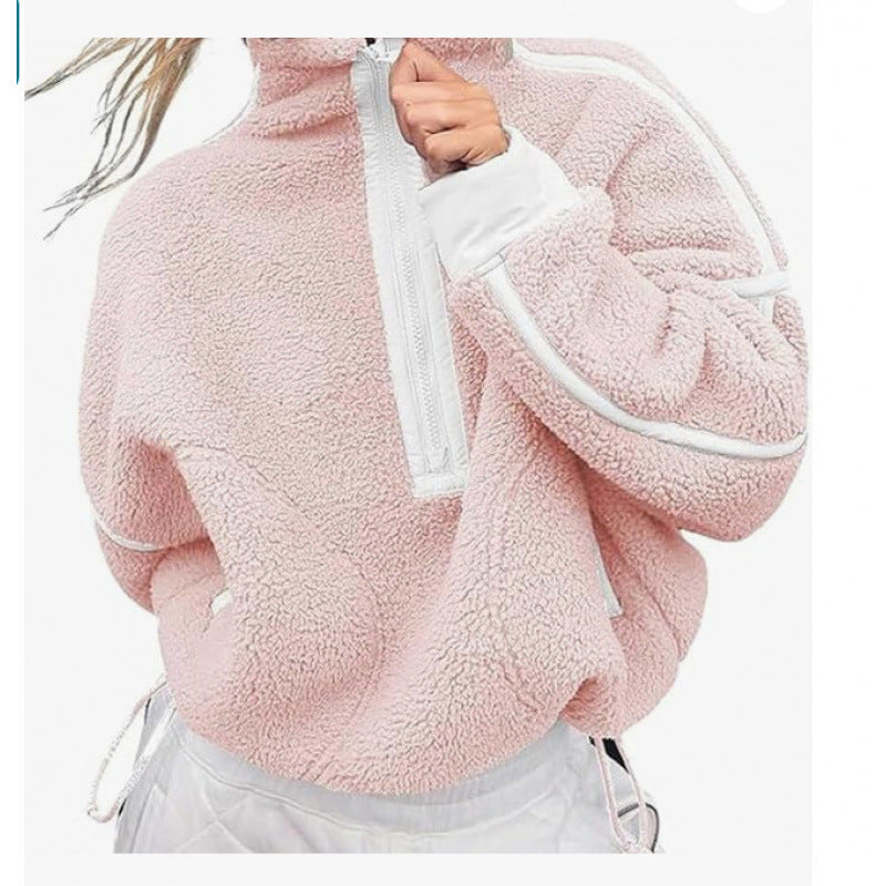 Damen Fleecpullover mit halbem Reißverschluss und kontrastierenden Ärmeln Krohn-e