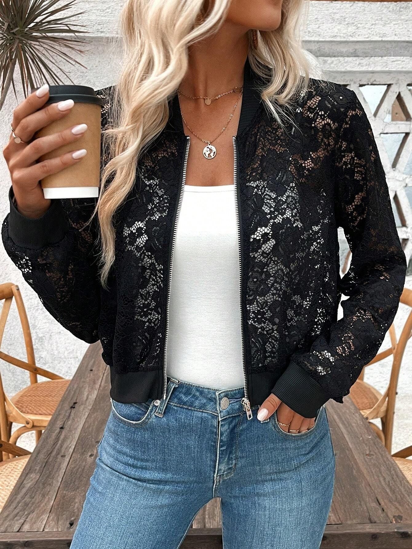 Damen Spitzenoptik Bomberjacke Krohn-e