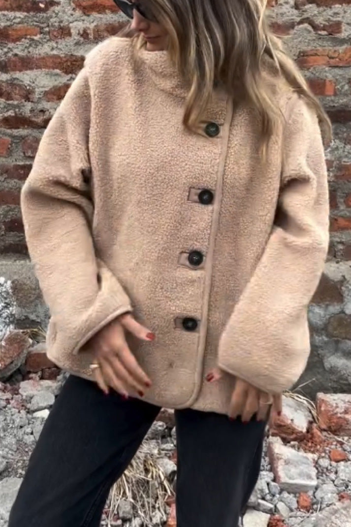 Krohn-e | Unregelmäßige Knopfhals Hohe Kragen Fleecejacke