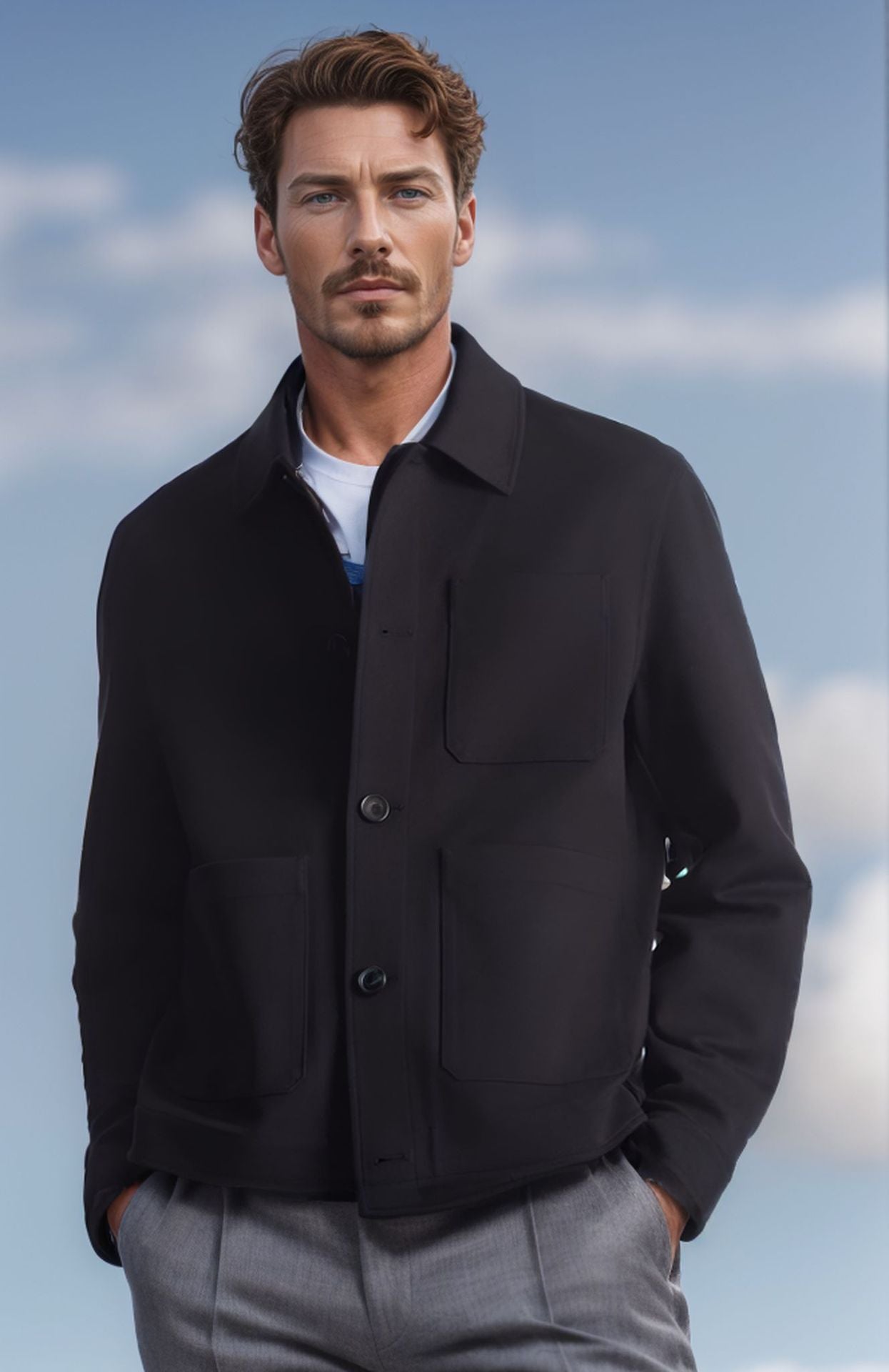 Herren moderne Utility-Jacke mit praktischen Taschen und hohem Kragen Krohn-e