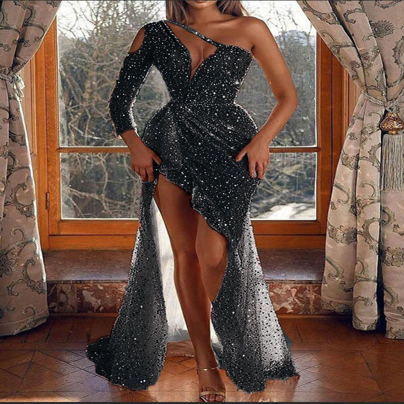 Glamouröses Pailletten-Partykleid mit langen Ärmeln von Fudus