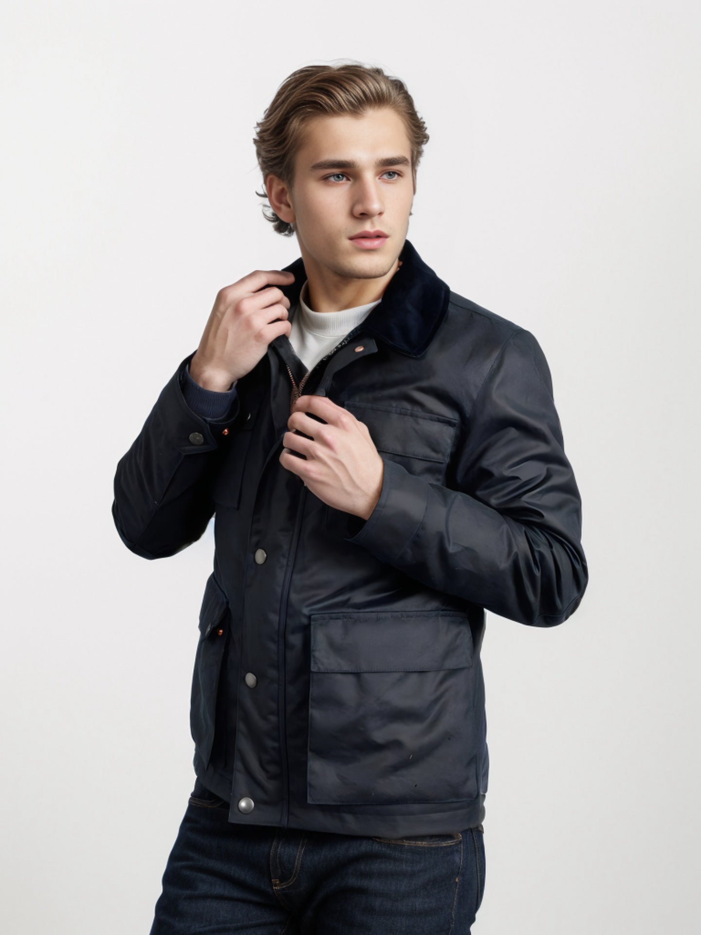 Herren modische und funktionale Übergangsjacke mit hochschließendem Kragen Krohn-e