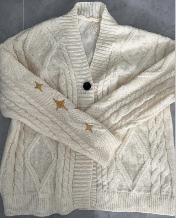 Damen Grob gestrickte Cardigan mit dekorativen Sternen Krohn-e