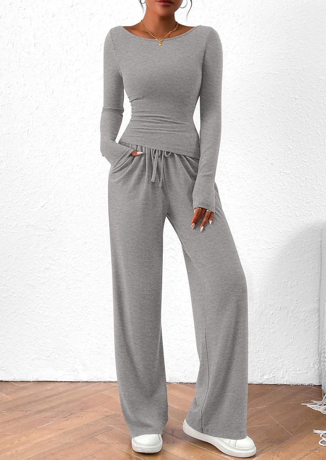 Damen elegantes und bequemes Lounge-Set mit langem Arm und elastischem Bund Krohn-e