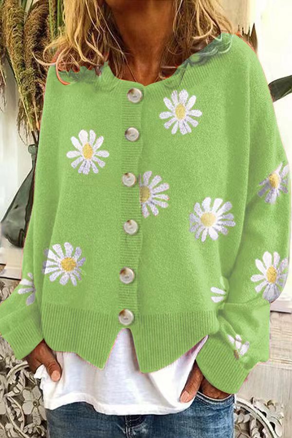 Damen Farbiger Baumwollpullover mit Blumenmuster Krohn-e
