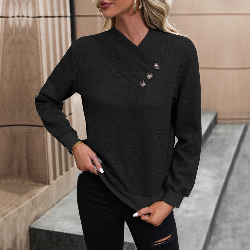Damen eleganter Pullover mit asymmetrischem Ausschnitt und Knopfdetails Krohn-e