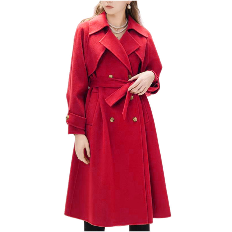 Damen gefütterter Trenchcoat mit großem Revers und Taillengürtel Krohn-e