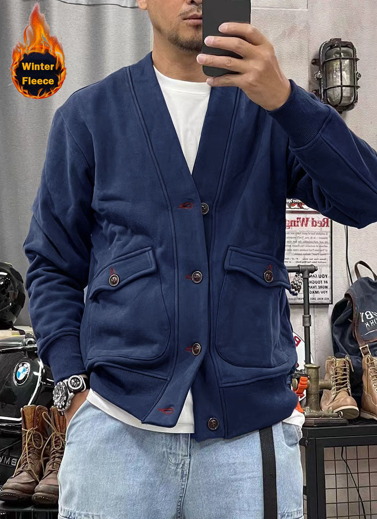 Herren modische Fleecejacke mit praktischen Taschen und eleganter Knopfleiste Krohn-e