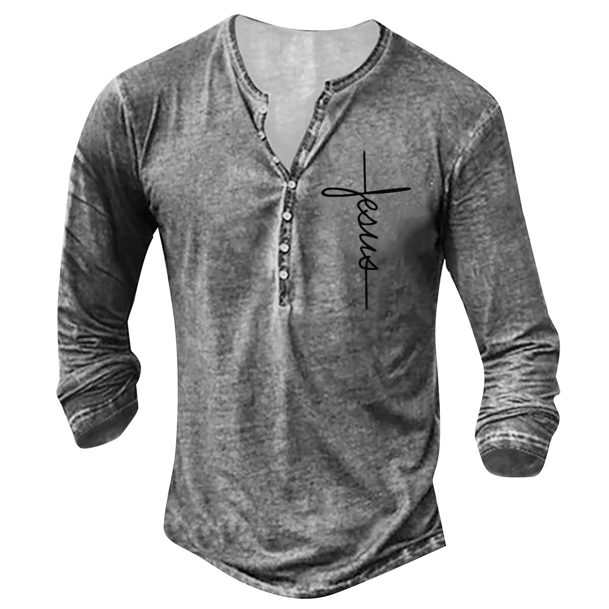 Herren Langarm Henley-Shirt mit kreativem Grafikdruck Krohn-e