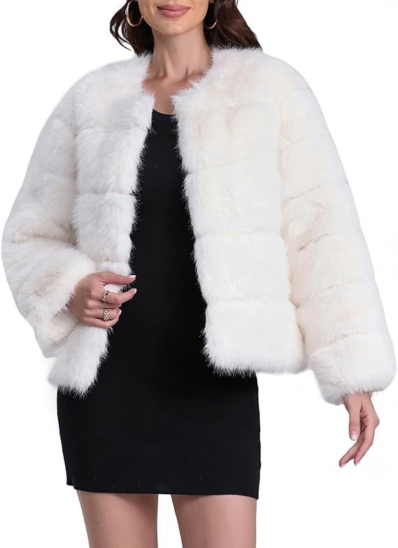 Damen Kuschelige Kunstpelzjacke mit modischem Puffärmel-Design Krohn-e