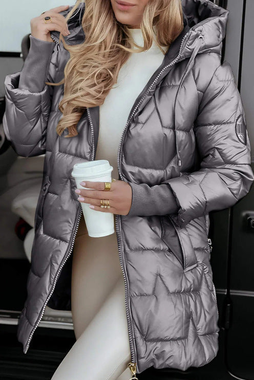 Damen Längere Steppjacke mit hoher Kapuze und seitlichen Reißverschlüssen Krohn-e