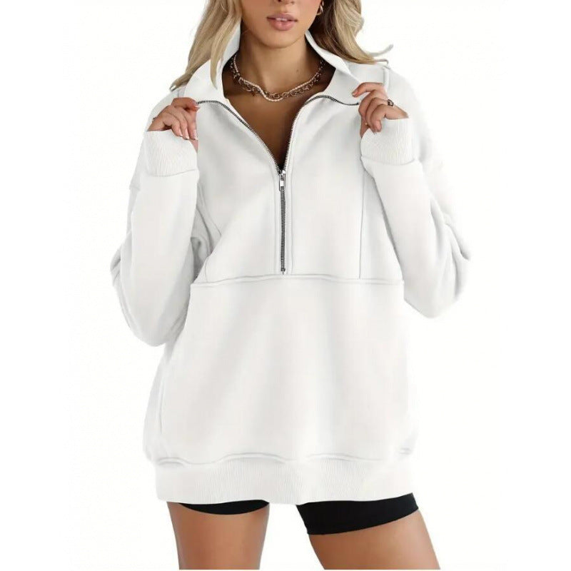 Damen Sweatshirt mit halbem Reißverschluss und oversized Schnitt Krohn-e