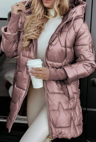 Damen Längere Steppjacke mit hoher Kapuze und seitlichen Reißverschlüssen Krohn-e