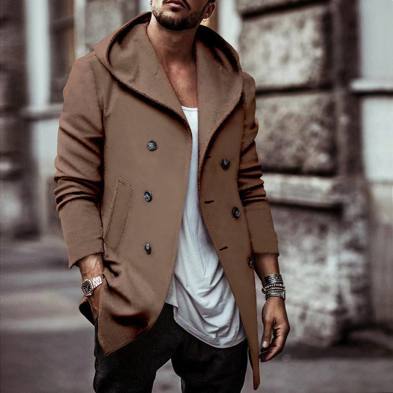 Herren stylischer Hoodie-Mantel mit doppelter Knopfreihe und weitem Kragen Krohn-e