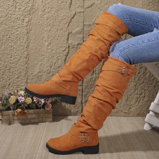 Damen Overknee-Stiefel aus weichem Wildleder mit dekorativem Schnallen-Detail Krohn-e