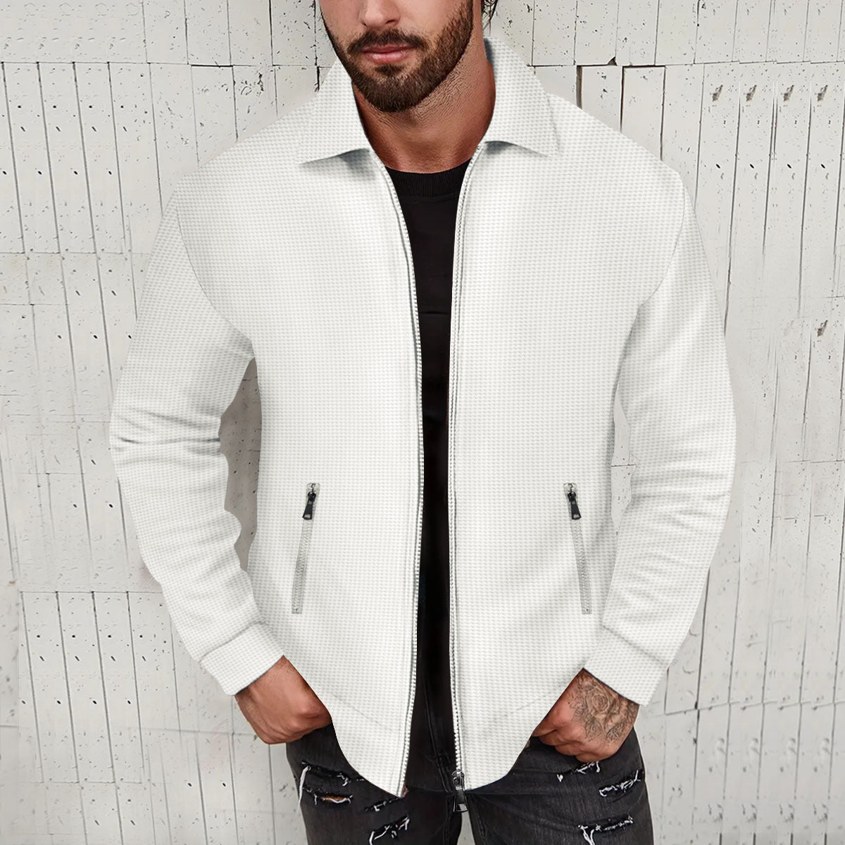 Herren modische Kurzjacke mit strukturiertem Design und praktischen Taschen Krohn-e