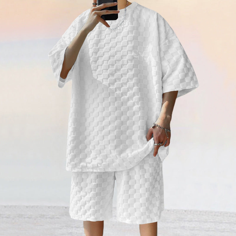 Herren lässiges Set aus strukturiertem Oberteil und Shorts Krohn-e