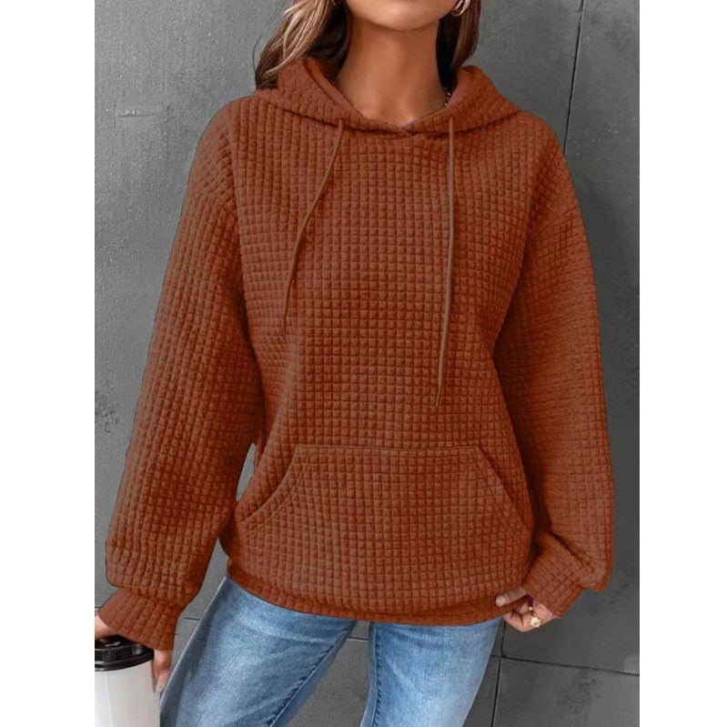 Damen Waffelstruktur Hoodie mit Kängurutasche und lässigem Schnitt Krohn-e