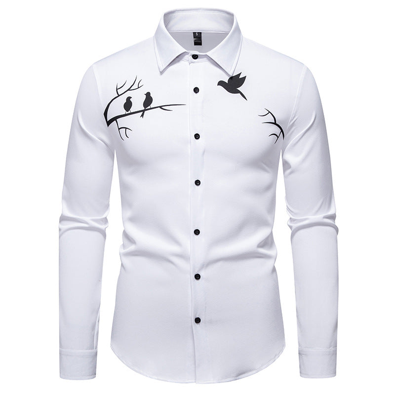 Herren Langarmhemd mit kunstvollem Vogelmotiv Krohn-e