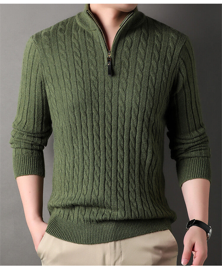Herren Pullover mit Zipper und strukturiertem Zopfmuster Krohn-e