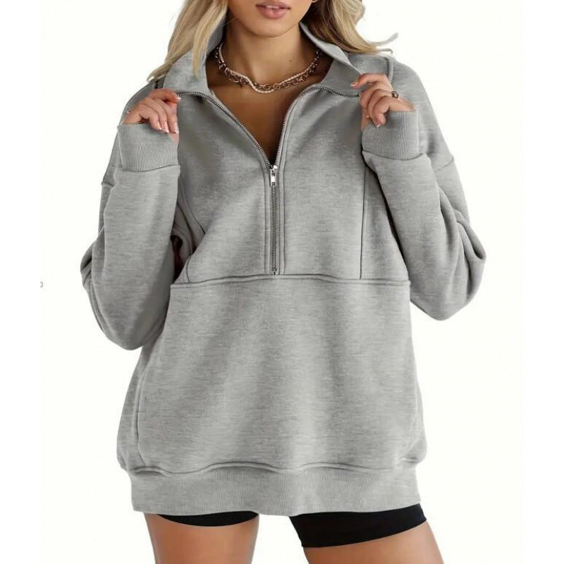 Damen Sweatshirt mit halbem Reißverschluss und oversized Schnitt Krohn-e