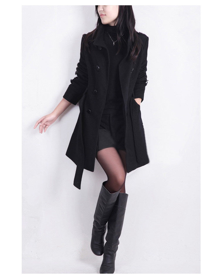 Krohn-e | Trenchcoat - Wollmix - Doppelreiher - Mit Gürtel - Eleganter langer Mantel