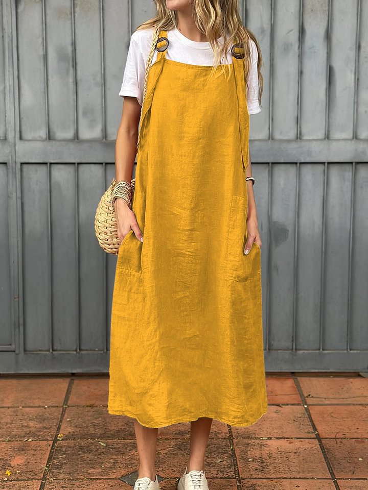 Damen lässiges Leinen-Trägerkleid mit praktischen Taschen Krohn-e