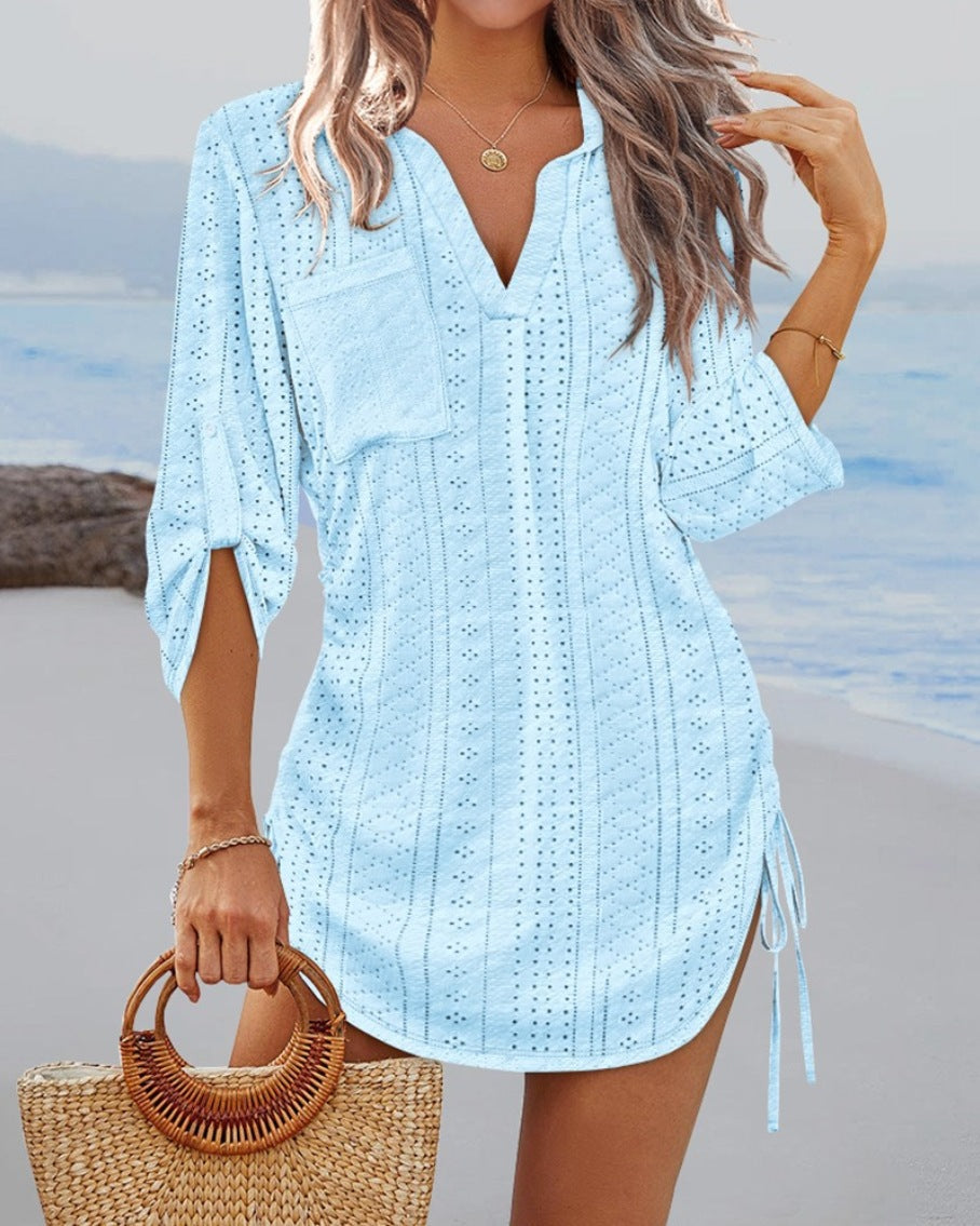 Damen lässiges Langarmshirt mit V-Ausschnitt und Seitenschlitzen Krohn-e