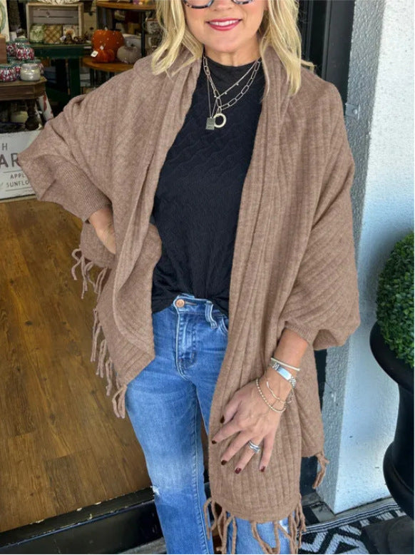 Damen vielseitiger Poncho mit Fransen Krohn-e
