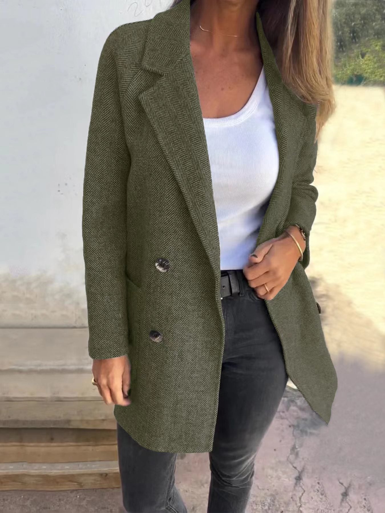 Krohn-e | Übercoat - Tailored Fit - Wollmischung - Doppelreiher - Reverskragen - Fischgradmuster