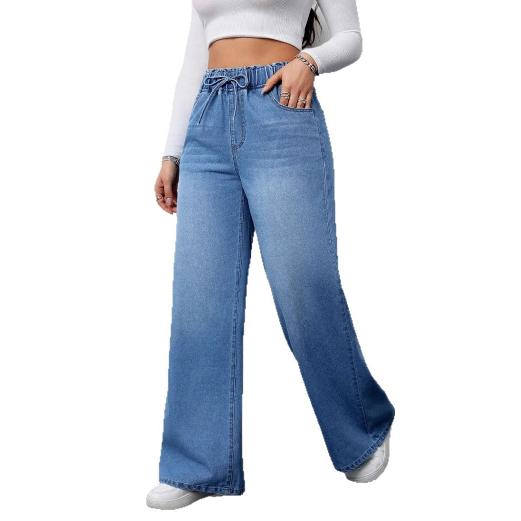 Damen Hochtaillierte Weite Jeans mit bequemem Kordelzug Krohn-e